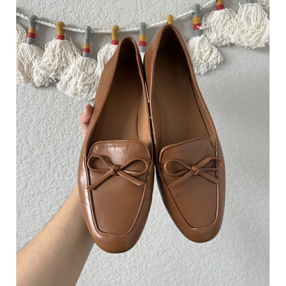 J. Crew Bow Brown Almond Toe Slip On Penny Loafers Business Casual Office 9.5